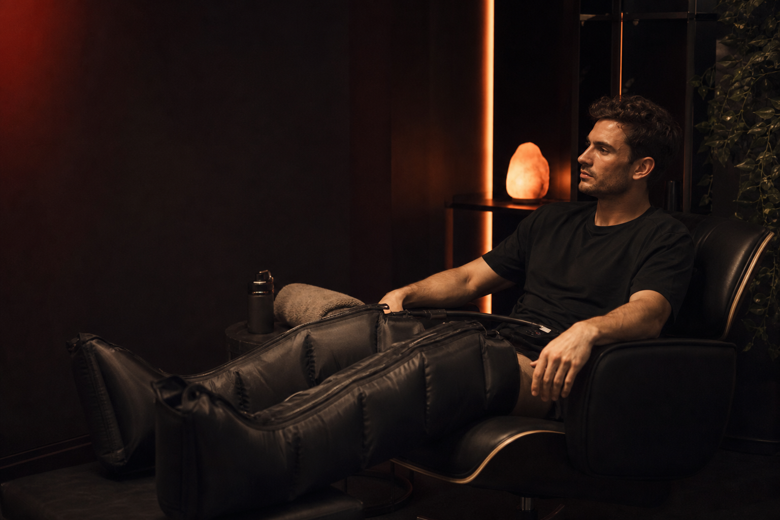 Athlete using complementary recovery services in a wellness studio setting